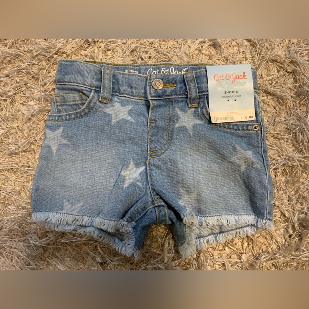 Cat & Jack Blue Star Print Kids Jean Shorts - size 2T NWT